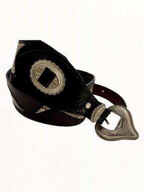 Vintage Leather Western Belt with Silver Conchos and skin Snake inlay